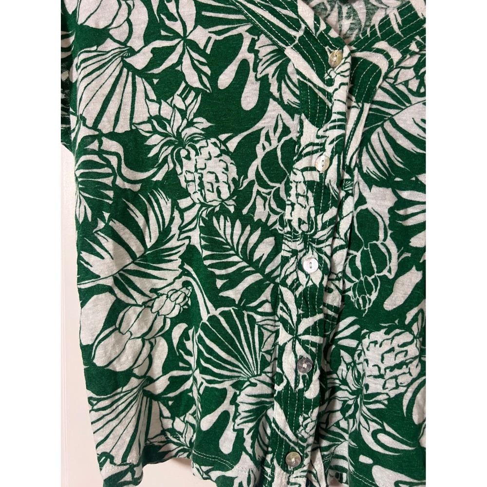 Joie Linen Button Up Top Small Tropical Botanical Green White Short Sleeve - Picture 2 of 4
